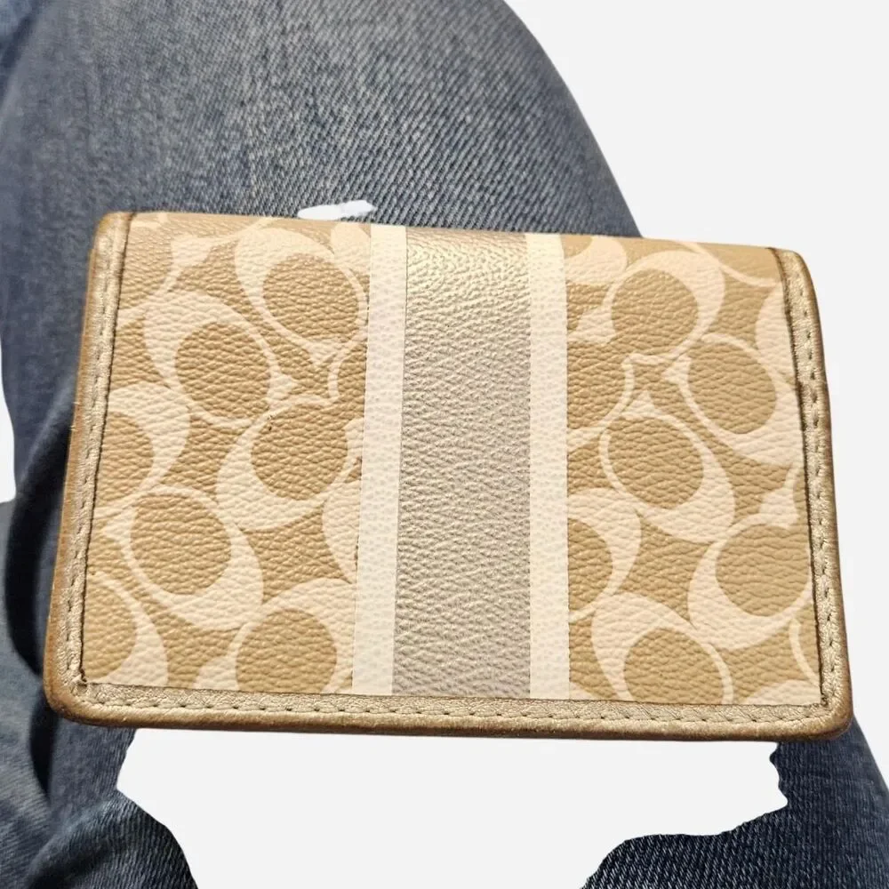 coach gold leather stripe wallet